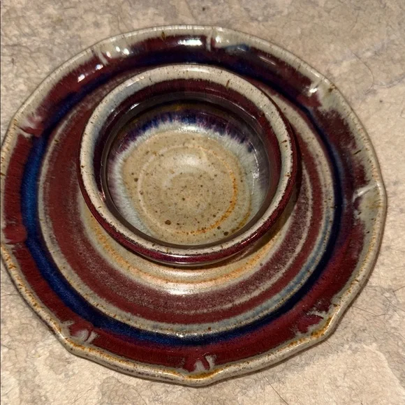 Signed Blue Ridge Pottery Virginia 2000 Handcrafted Ceramic Dip Plate - Picture 8 of 9